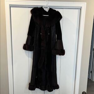 Long Black Fur-Trimmed Winter Coat